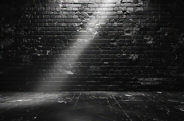 Fototapete - Dark Brick Wall With Spotlight And Floor