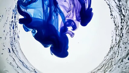 Wall Mural - Abstract blue ink swirling in water, creating fluid and dynamic shapes.