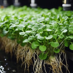Wall Mural - a close-up of fresh, vibrant hydroponic vegetables growing in a controlled environment, their roots 