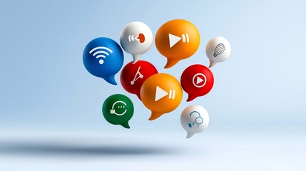 Fototapete - Stylized depicting a dynamic conversation flow with vibrant sound icons and articulation highlights in a clean modern style against a white background