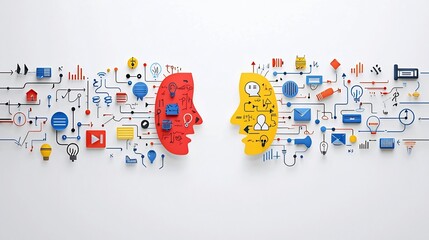 Aufkleber - design depicting a dialogue scene with visual sound frequency elements that emphasize intonation and voice clarity on a plain white background