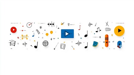 Fototapete - depicting the progress of with clear and dynamic sound waves storytelling symbols and a clean white background conveying the concept of communication expression and the flow of information