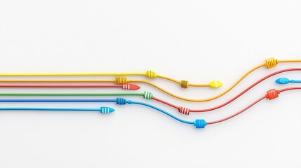 Leinwandbilder - Colorful abstract design visualizing a complex fiber optic network with light beams flowing through cables representing data transmission and high tech connectivity on a white background