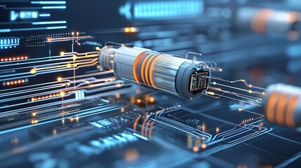 Fototapete - Creative design of glowing fiber optic cable ends with dynamic data flow elements