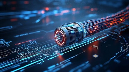 Poster - of fiber optic cables with glowing light trails symbolizing high speed data transmission on a white background