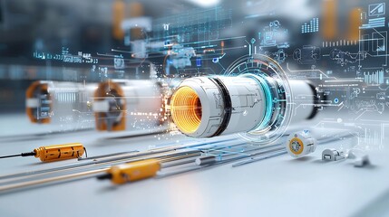 Aufkleber - depicting the fiber optic cable installation process showcasing glowing cables modern technology tools and equipment in action against a white background
