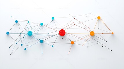 Fototapete - Vibrant fiber optic communication network with glowing light trails connecting telecommunication hubs on a white background showcasing the infrastructure and connectivity of the digital world