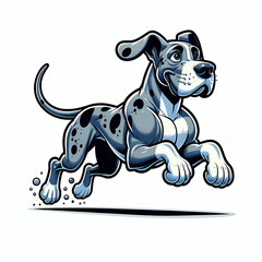 Happy gray and white great dane dog running cartoon illustration, dog breed clip art element