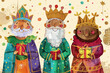 © Duckai - The Three Wise Men Smiling Cartoon Drawing with Gold Frankincense and Myrrh for Festive Holiday Decorations