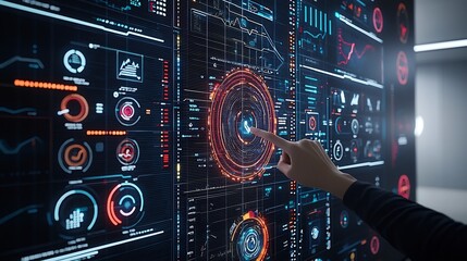 Aufkleber - Strategic business analysis and presentation of key performance metrics and data visualized in a modern 3D for corporate planning decision making and growth strategy