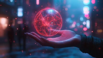 Wall Mural - futuristic metaverse technology featuring a woman’s hand connecting global networks with polygonal