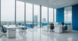 © bao - A modern office space featuring glass walls, bright orange chairs, and a panoramic city view, offering a sleek and professional environment for meetings and collaboration.