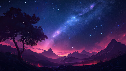 stunning landscape under the milky way galaxy with a starry night sky in the background