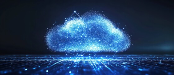 Wall Mural - a blue cloud with a lot of dots on circuit lines.