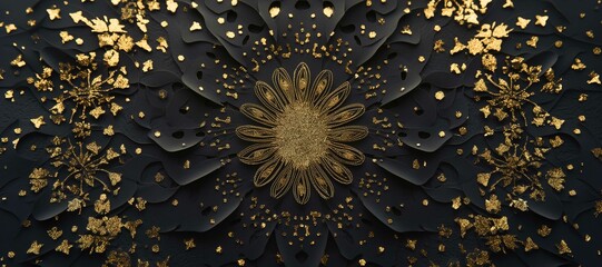 Wall Mural - gold black flower motif pattern background 4