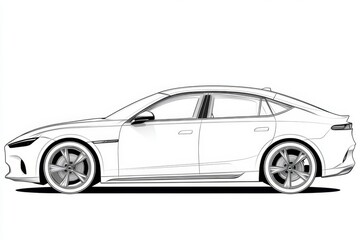 Aufkleber - A minimalist outline of a car in sleek, clean lines, set against a plain white background