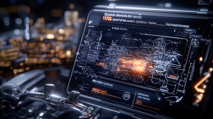 Fototapete - close up view of autonomous vehicle dashboard displaying data