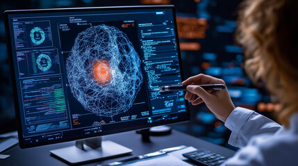 Aufkleber - Cybersecurity expert analyzing data on computer screen, showcasing threat intelligence