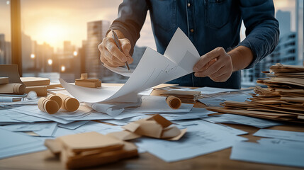 Leinwandbilder - Designer reviewing sustainable materials and sketches in office