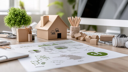 Leinwandbilder - modern workspace with sustainable design elements and infographics