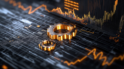 Aufkleber - Digital gears and graphs represent data analysis and technology trends