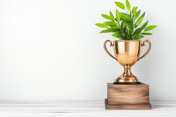 Poster - A minimalist depiction of a trophy on a clean white stage with bold, simple spotlight effects