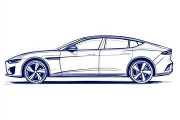 Aufkleber - A minimalist outline of a car in sleek, clean lines, set against a plain white background