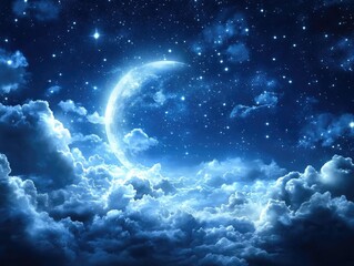 Wall Mural - Night Sky with Crescent and Stars