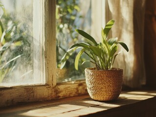 Wall Mural - Potted Plant on Window Sill