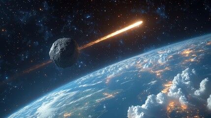 Wall Mural - A comet streaks through space towards Earth, highlighting cosmic events and planetary beauty.