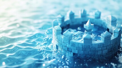 Wall Mural - network security represented as a fortress surrounded by a digital moat, with firewalls acting as de