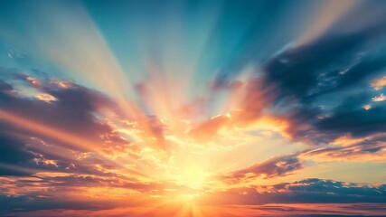 Wall Mural - beautiful golden sunset with rays of light breaking through clouds, illuminating the sky in warm and
