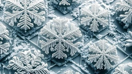 Canvas Print - Snowflakes arranged in a perfect hexagonal grid, each flake detailed with sharp, geometric precision. . 4K Video