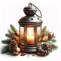 Wall Mural - A rustic wooden lantern with a flickering candle inside, casting a warm glow