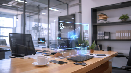 Wall Mural - online data backup system virtual hologram display in modern office