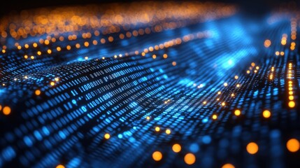Wall Mural - Abstract representation of digital data flow with glowing blue and orange elements.
