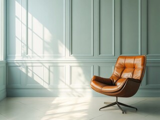 Wall Mural - Brown Leather Chair on Hardwood Floor