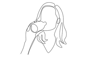 Wall Mural - continuous line of woman drinking water from a bottle