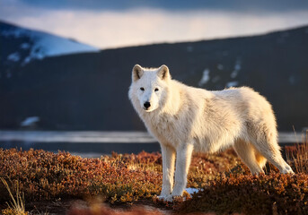 Wall Mural - adult arctic wolf in natural habitat