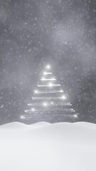 Wall Mural - magic snow landscape with christmas tree and snowfall loop vertical background.