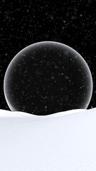 Wall Mural - snowy white landscape with with empty glass globe and snowfall loop vertical background.