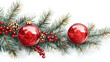 © Madi - Watercolor Christmas tree with balls decor. Hand painted holiday card with red glass ball on fir branches isolated on white background