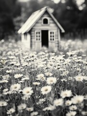 Wall Mural - House amidst daisy field