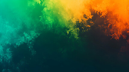 Wall Mural - Gradient background with vibrant green, teal, and orange neon color flow, featuring a grainy texture effect, perfect for futuristic banners