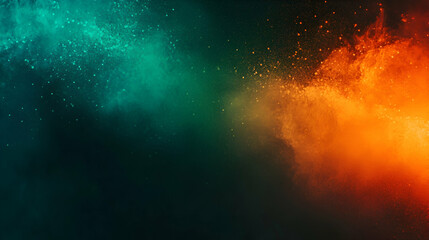 Wall Mural - Gradient background with vibrant green, teal, and orange neon color flow, featuring a grainy texture effect, perfect for futuristic banners
