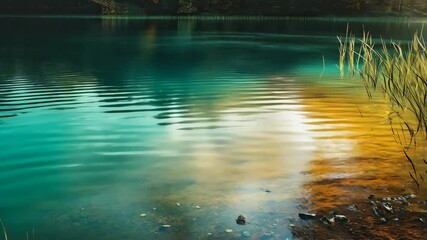 Poster - Heatmap of a lake in summer, with warm colors showing the sunlit surface and cooler tones indicating deeper, colder waters. . 4K Video