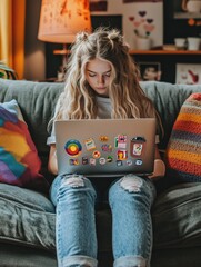 Canvas Print - Girl working on laptop