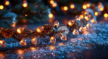 Aufkleber - Christmas electric garland on a dark background.