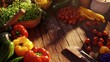 © phattharabodin - Fresh Vegetables on Rustic Wood Table for Cooking