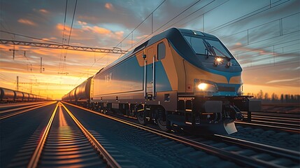 Aufkleber - Modern new freight train on a railway. innovative design and powerful presence on the track.